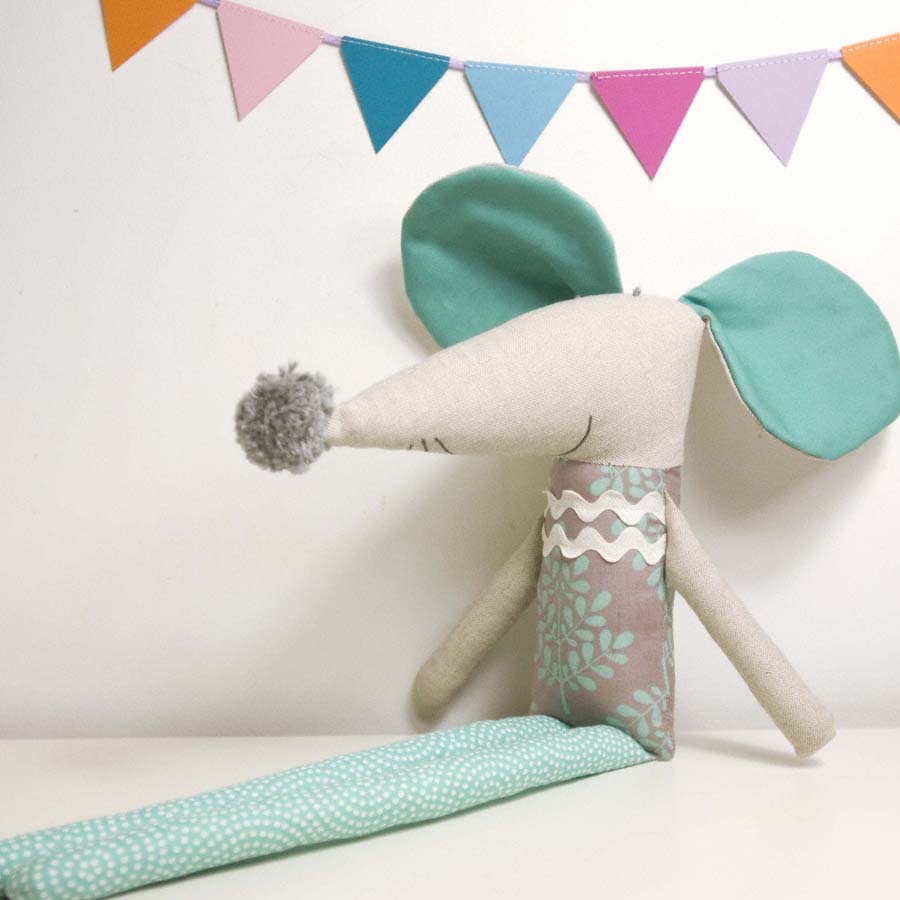 Nicolau the soft toy mouse * grey and turquoise
