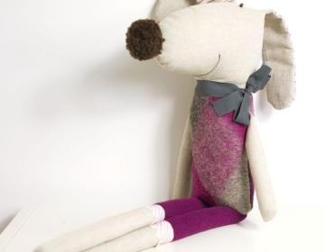 Ernesto the soft toy dog * pink and grey wool with grey loop