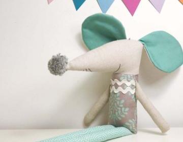 Nicolau the soft toy mouse * grey and turquoise